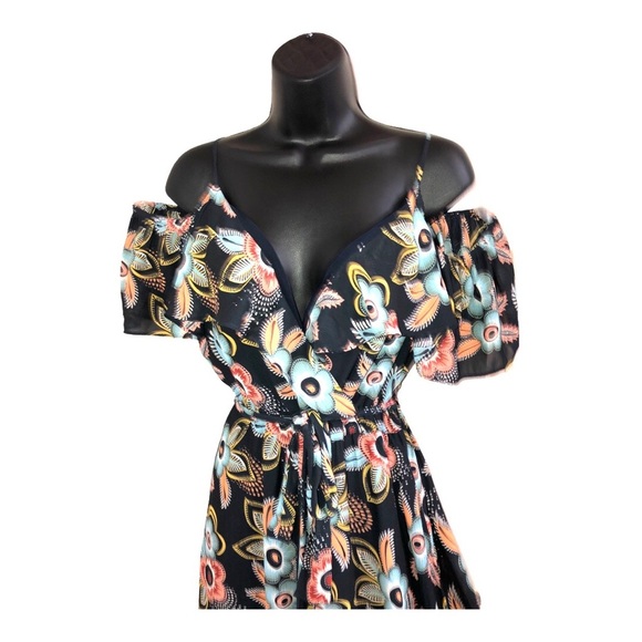 Loft Cold shoulder wrap style v-neck belted dark floral maxi dress size small - Picture 5 of 15